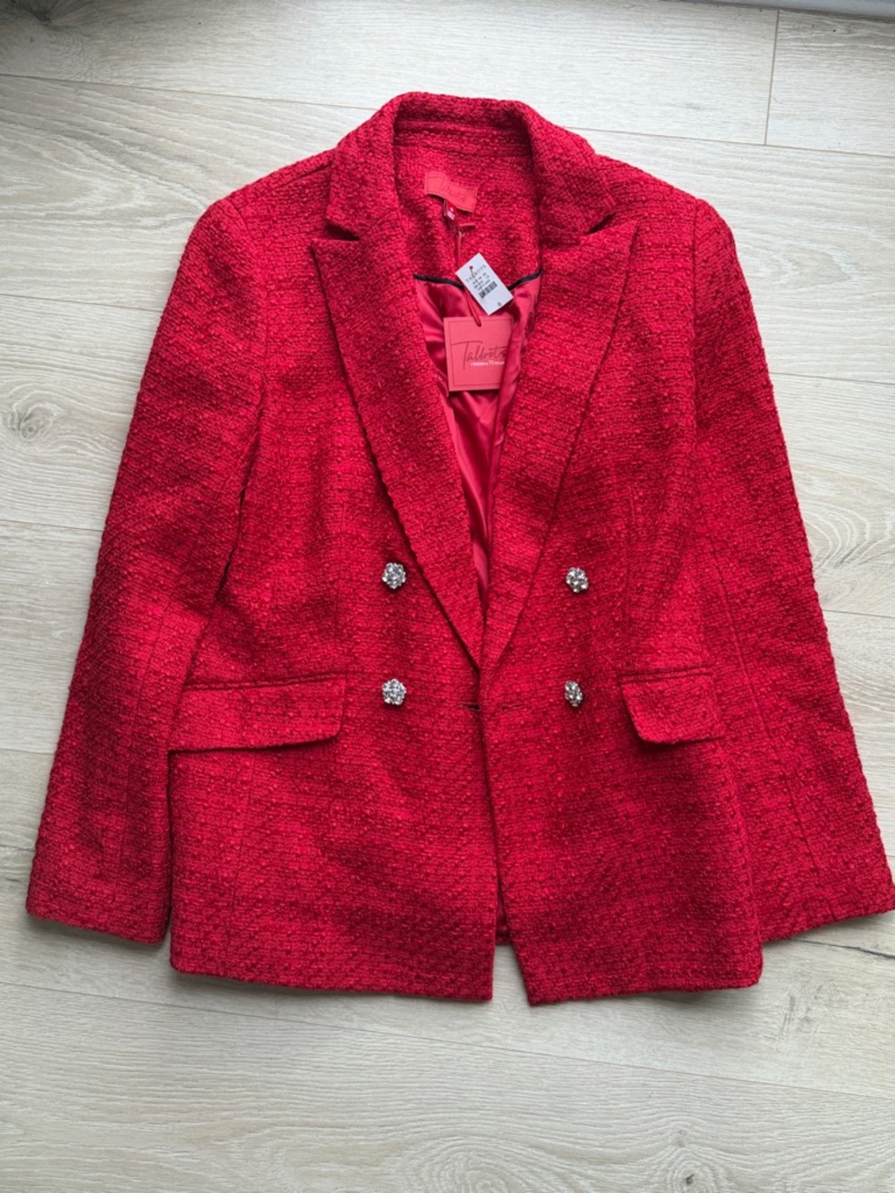 Talbots Red Bouclé Double-Breasted Blazer with Decorative Buttons